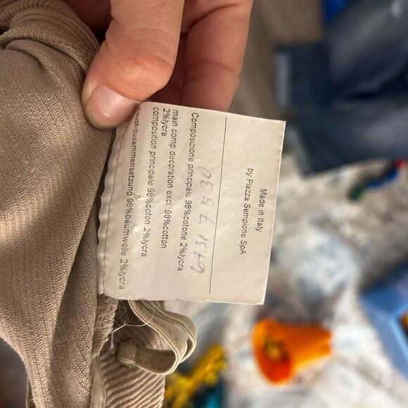 Piazza Sempione Tan Corduroy Womens Cropped Pants Size EU 44 US 10 Side Zipper - Picture 7 of 8